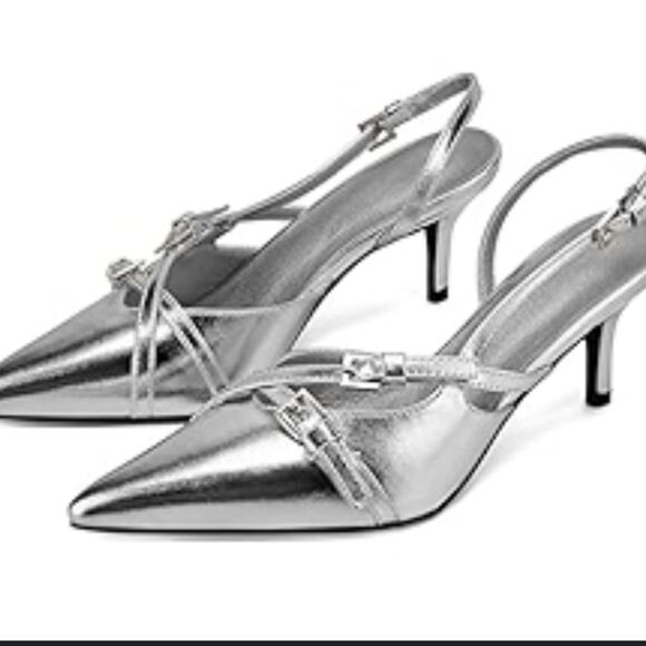 BRAND NEW SODA SLINGBACK KITTEN HEELS FOR WOMEN BUCKLE STRAP POINTED TOE DRESS - Picture 1 of 14